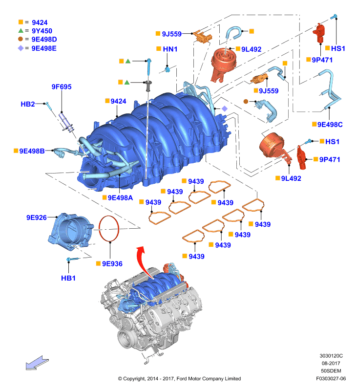 Впускной коллектор, 5.0L V8 32v DOHC EFI Mod