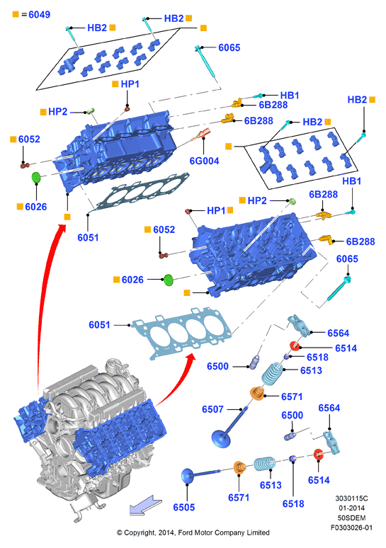 Головка цилиндров, 5.0L V8 32v DOHC EFI Mod