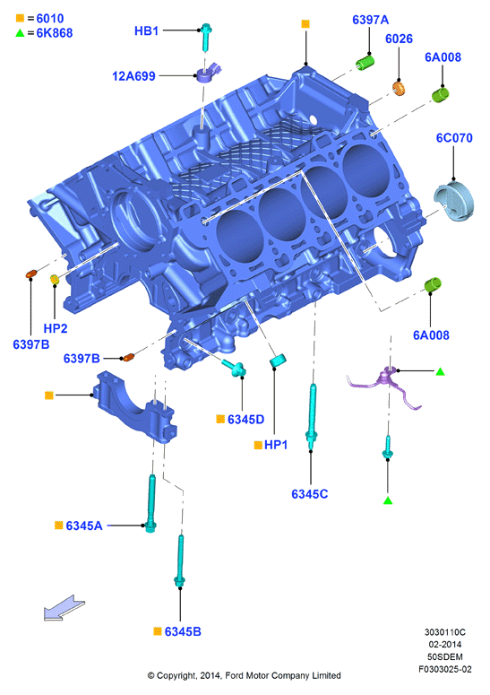 Блок цилиндров и заглушки, 5.0L V8 32v DOHC EFI Mod