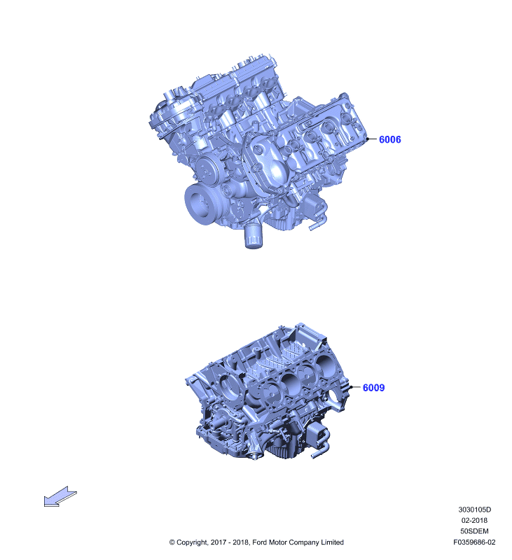 Сервисн.двиг.и неукомпл.блок цил., 5.0L V8 32v DOHC EFI Mod