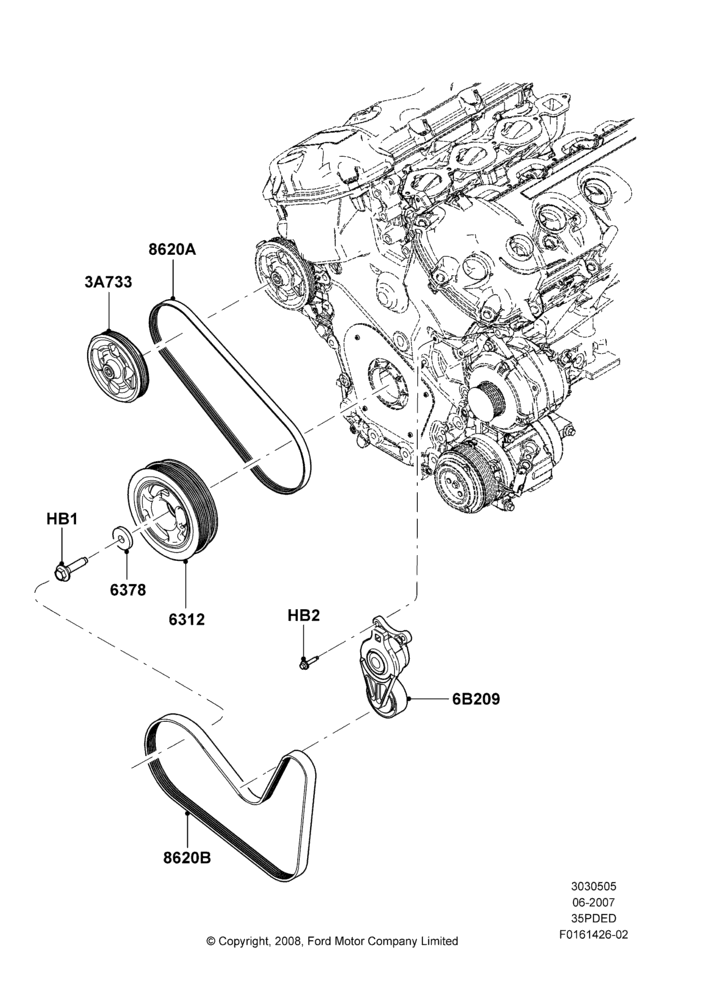 05B - Pulleys and Drive Belts, 3.5L 4V DOHC VCT SMPI V6 Gas; 18/JUN/2007-15/JUN/2009
