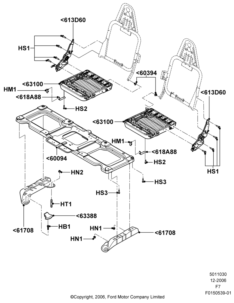 30J - Rear Seat Base, Crew Cab, With 2nd Row Dual Captain Chairs; 18/DEC/2006-12/FEB/2010