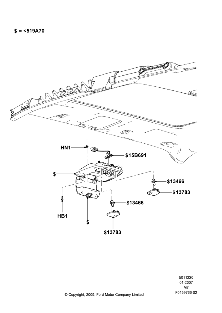 20P - Console - Overhead, Mercury Hybrid Version, With Tilt & Slide Sunroof; 08/JAN/2007-29/APR/2012