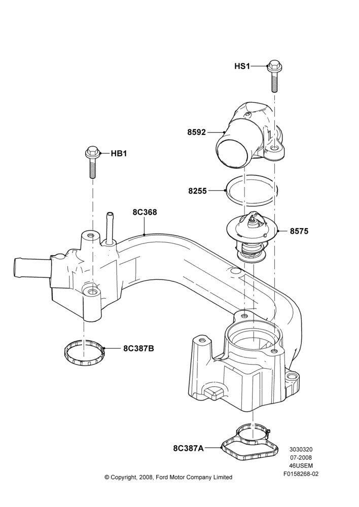 Thermostat/Housing & Related Parts, 4.6L 3V V8