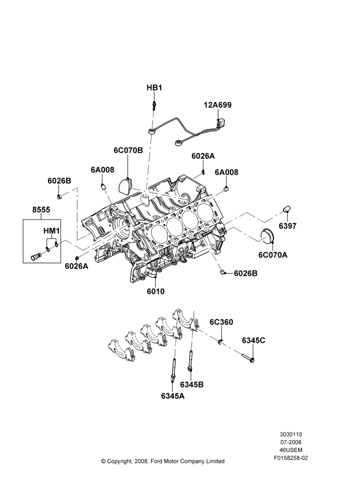 10C - Cylinder Block and Plugs, 4.6L 3V V8; 18/AUG/2008-23/DEC/2014