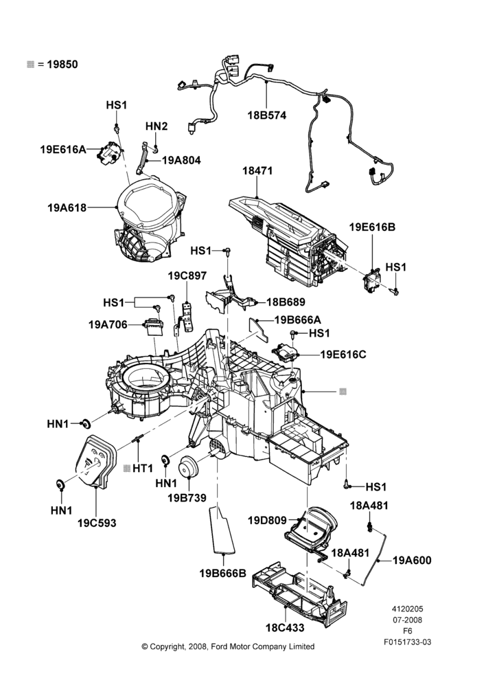 05H - Heater/Air Cond.External Components, All Flow Thru Floor Consoles, Manual Air Conditioning; 18/AUG/2008-20/AUG/2012