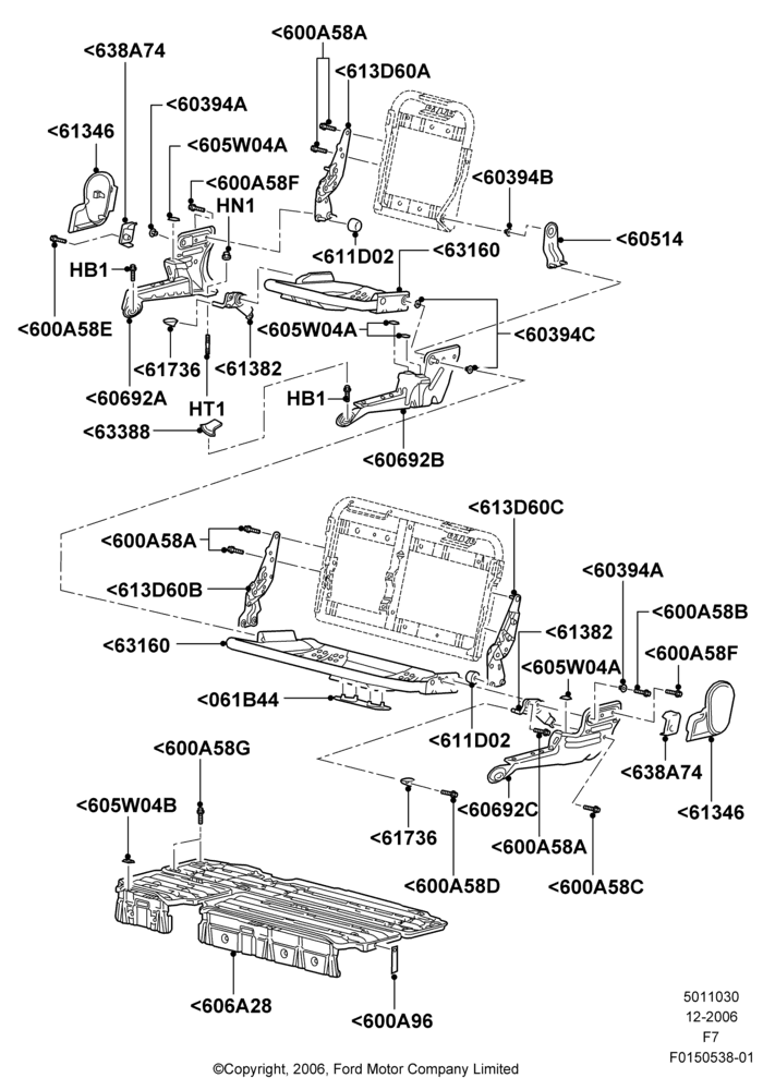 30H - Rear Seat Base, 2nd Row 60/40 (3 P) Folding Seat, Crew Cab, With Second Row Split Folding Seat; 18/DEC/2006-12/FEB/2010