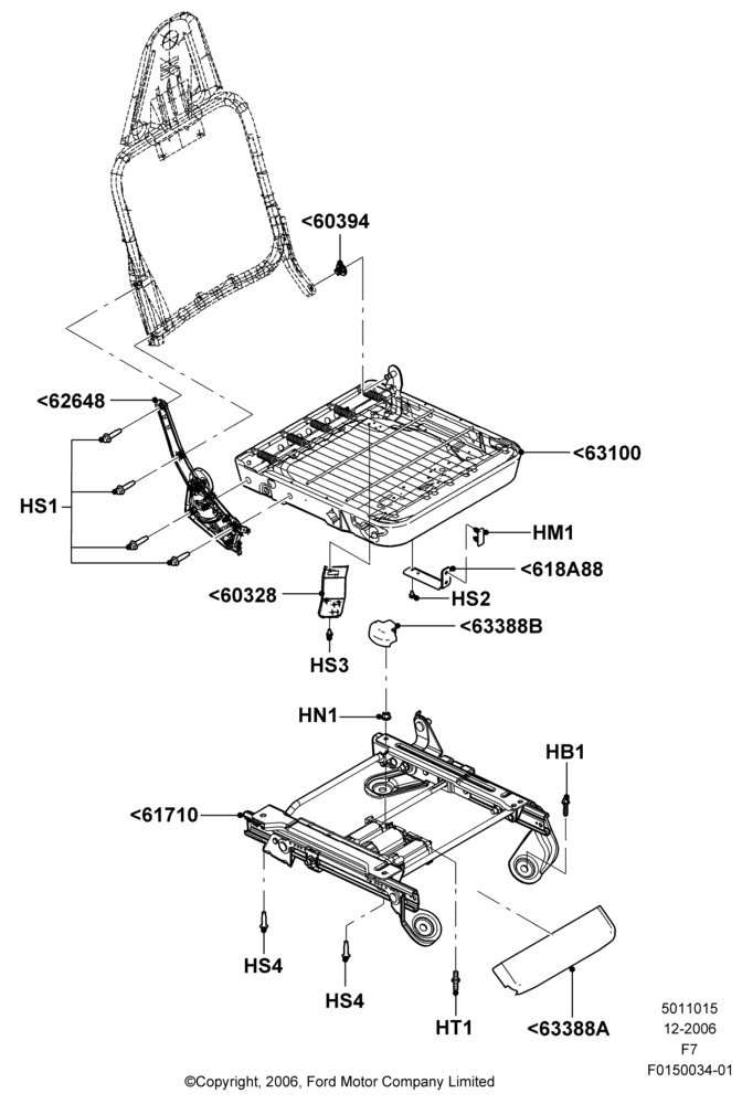 15W - Front Seat Base, With 40/20/40 Split Bench Frnt Seat, With Captain Chair Front Seats, With Pass 6 Way Power Seat Adjuster; 18/DEC/2006-12/FEB/2010