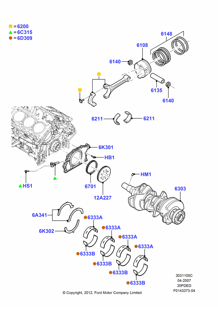 05C - Crankshaft/Pistons and Bearings, 3.5L 4V DOHC VCT SMPI V6 Gas; 30/APR/2007-15/JUN/2009