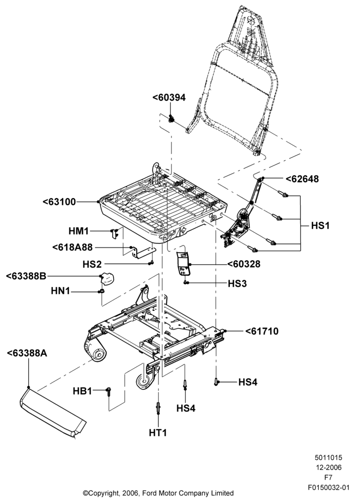 15U - Front Seat Base, With 40/20/40 Split Bench Frnt Seat, With Captain Chair Front Seats, With Driver 6 Way Pwr.Seat Adjuster; 18/DEC/2006-12/FEB/2010
