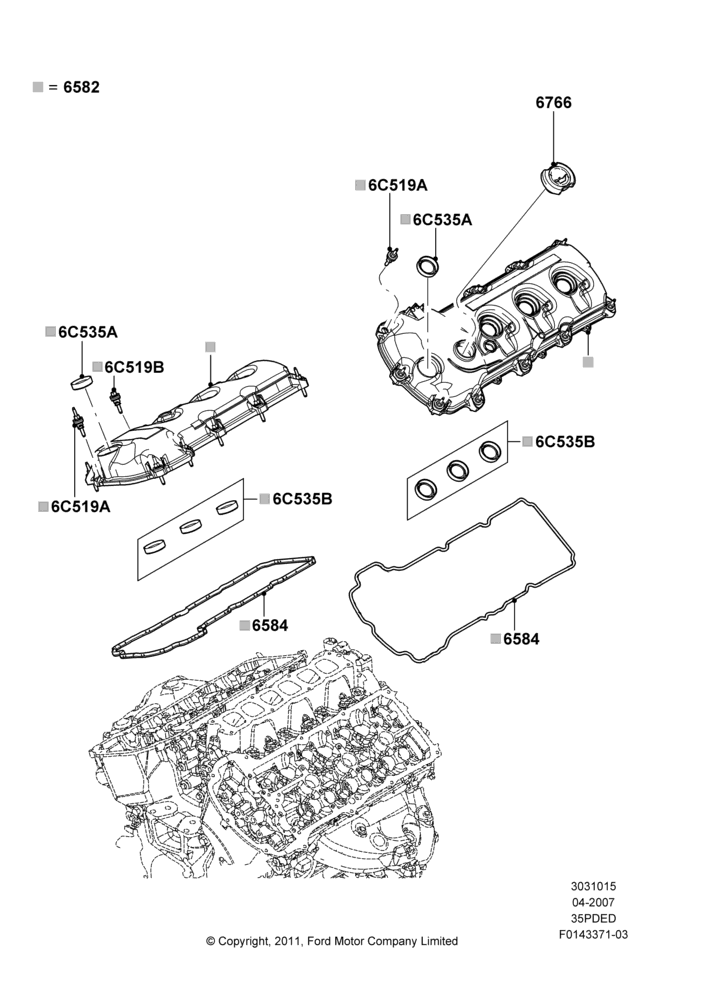 15C - Cylinder Head Cover, 3.5L 4V DOHC VCT SMPI V6 Gas; 30/APR/2007-15/JUN/2009