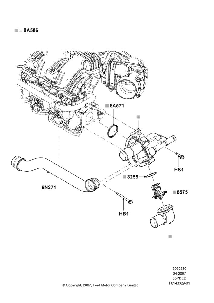 20C - Thermostat/Housing & Related Parts, 3.5L 4V DOHC VCT SMPI V6 Gas; 30/APR/2007-15/JUN/2009