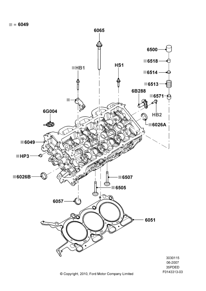 15C - Cylinder Head, 3.5L 4V DOHC VCT SMPI V6 Gas; 30/APR/2007-15/JUN/2009