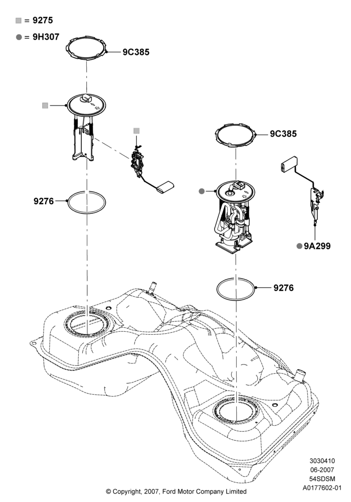 10C - Fuel Pump And Sender Unit, 5.4L 4V DOHC EFI S/C ALUM V8 G; 26/JUN/2007-26/FEB/2009