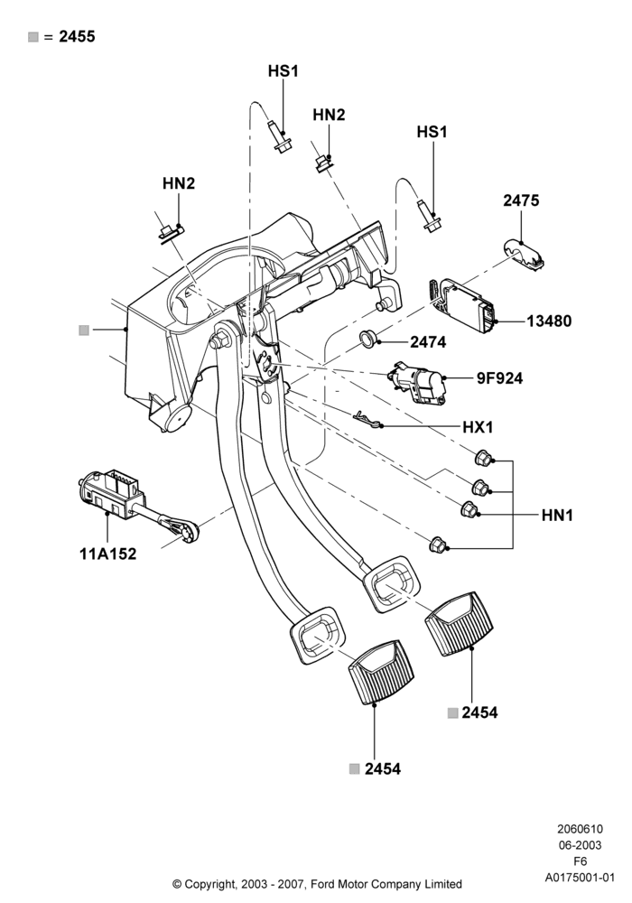10F - Brake and Clutch Controls, With Fixed Foot Pedals, Manual Transmission; 02/JUN/2003-18/AUG/2008