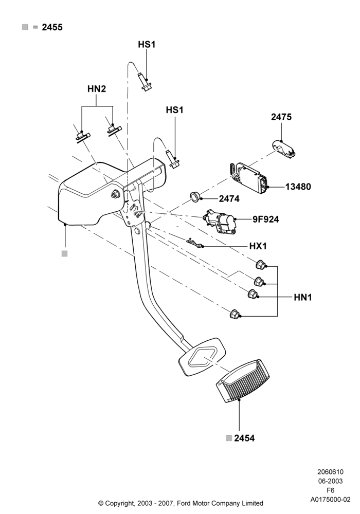 10E - Brake and Clutch Controls, Automatic Transmission, With Fixed Foot Pedals; 02/JUN/2003-18/AUG/2008