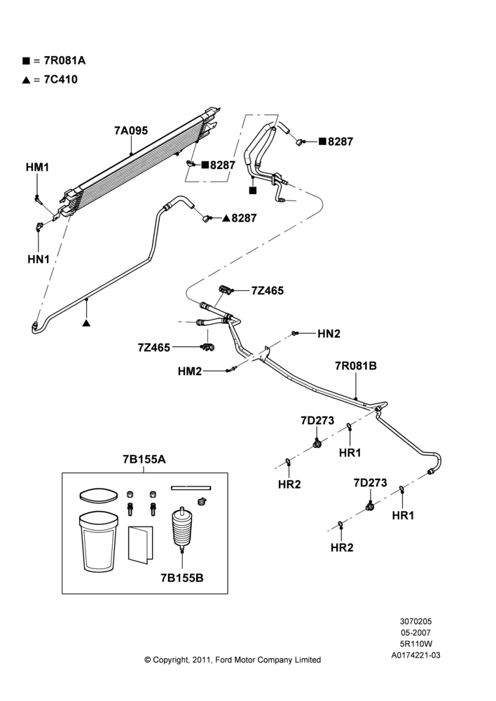 05J - Transmission Cooling Systems, 5 Speed Auto 5R110W - HI/Torque, 5R110W 5 Speed Auto Trans NAAO, 6.4L Diesel V8 Twin Turbo; 21/MAY/2007-12/FEB/2010