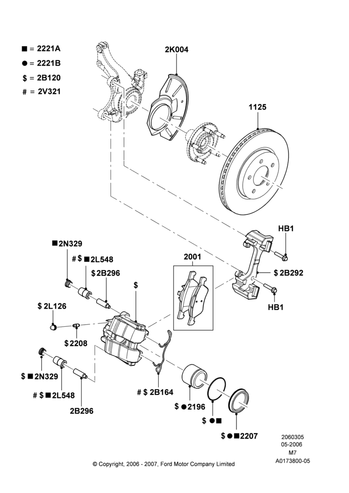 05B - Front Brake Discs and Calipers, With Front Disc-Brake/Rr Drum Brake; 01/MAY/2006-08/JAN/2007