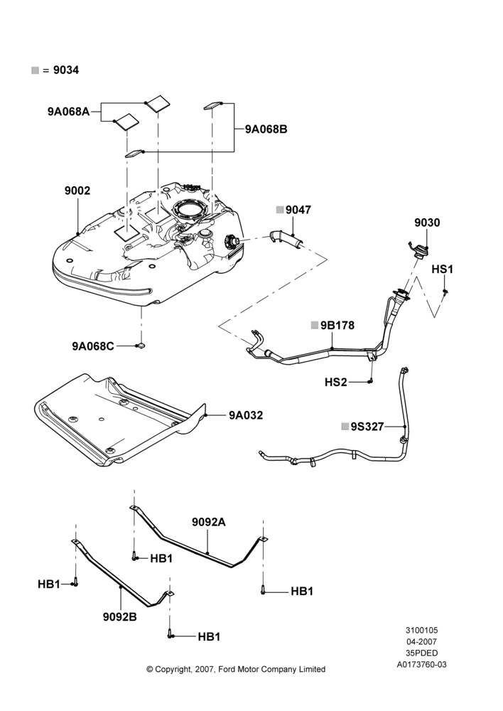 05E - Fuel Tank, 2WD, 3.5L 4V DOHC VCT SMPI V6 Gas, With 49 State/Non Green State Req; 30/APR/2007-15/JUN/2009