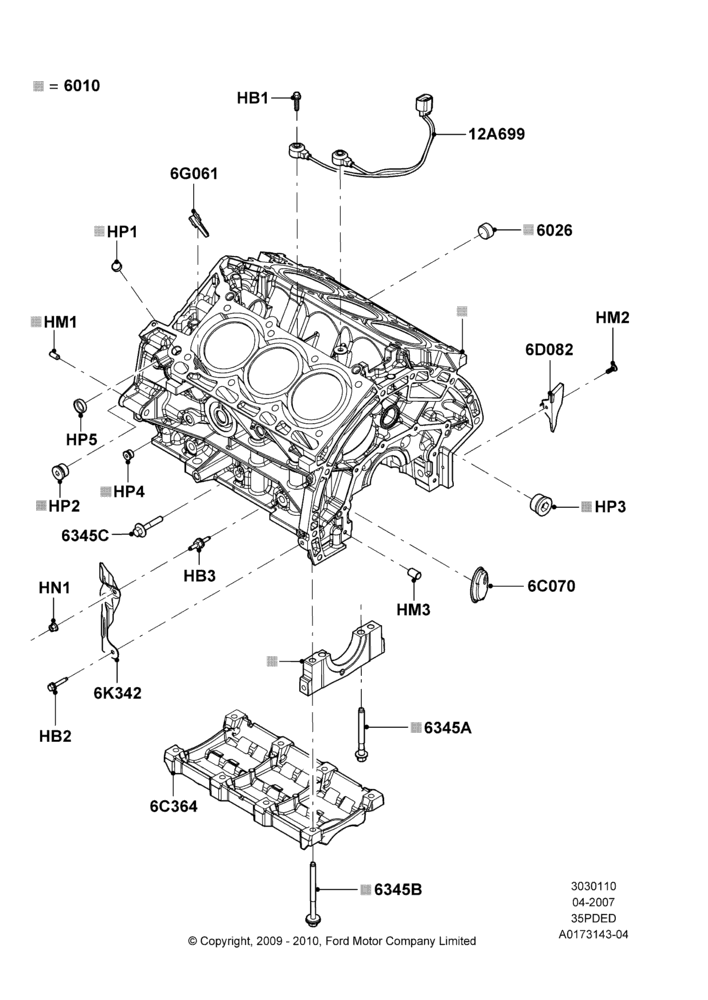 10C - Cylinder Block and Plugs, 3.5L 4V DOHC VCT SMPI V6 Gas; 30/APR/2007-15/JUN/2009