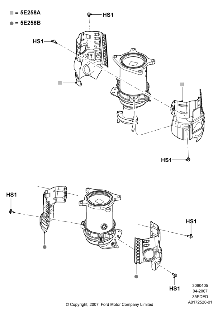 05A - Heat Shields - Exhaust System, 3.5L 4V DOHC VCT SMPI V6 Gas; 30/APR/2007-15/JUN/2009