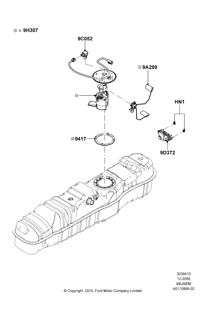 10J - Fuel Pump And Sender Unit, 6.8L Gas EFI V10, Narrow Frame (Chassis Cab), With Mid-Ship Fuel Tank; 18/DEC/2006-12/FEB/2010