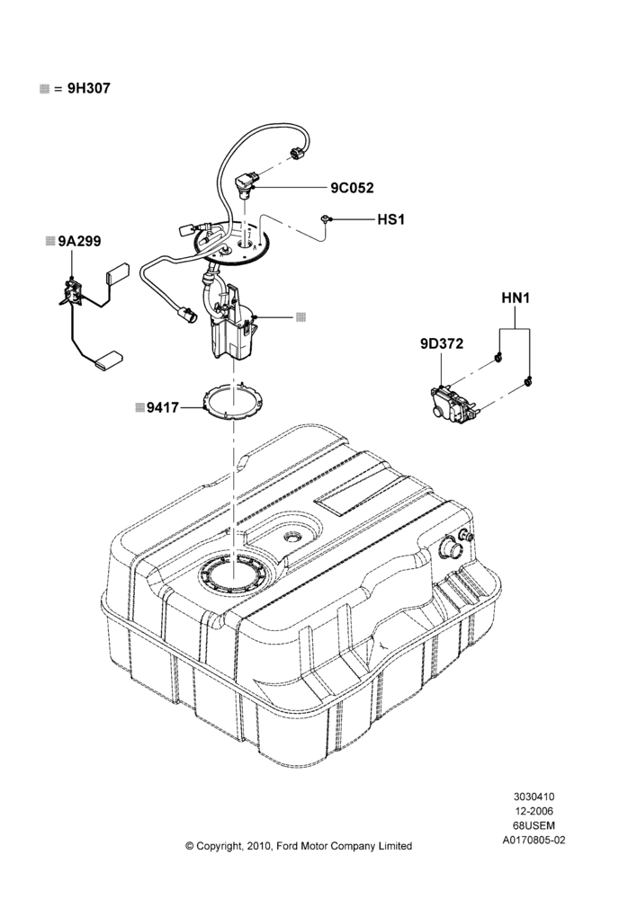 10H - Fuel Pump And Sender Unit, 6.8L Gas EFI V10, Narrow Frame (Chassis Cab), With Aft-Of-Axle Fuel Tank; 18/DEC/2006-12/FEB/2010