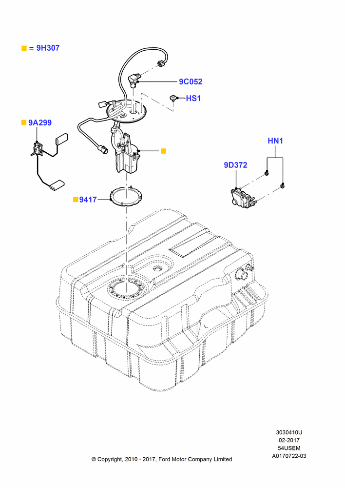10U - Fuel Pump And Sender Unit, 5.4L 3V V8, Narrow Frame (Chassis Cab), With Aft-Of-Axle Fuel Tank; 18/DEC/2006-12/FEB/2010