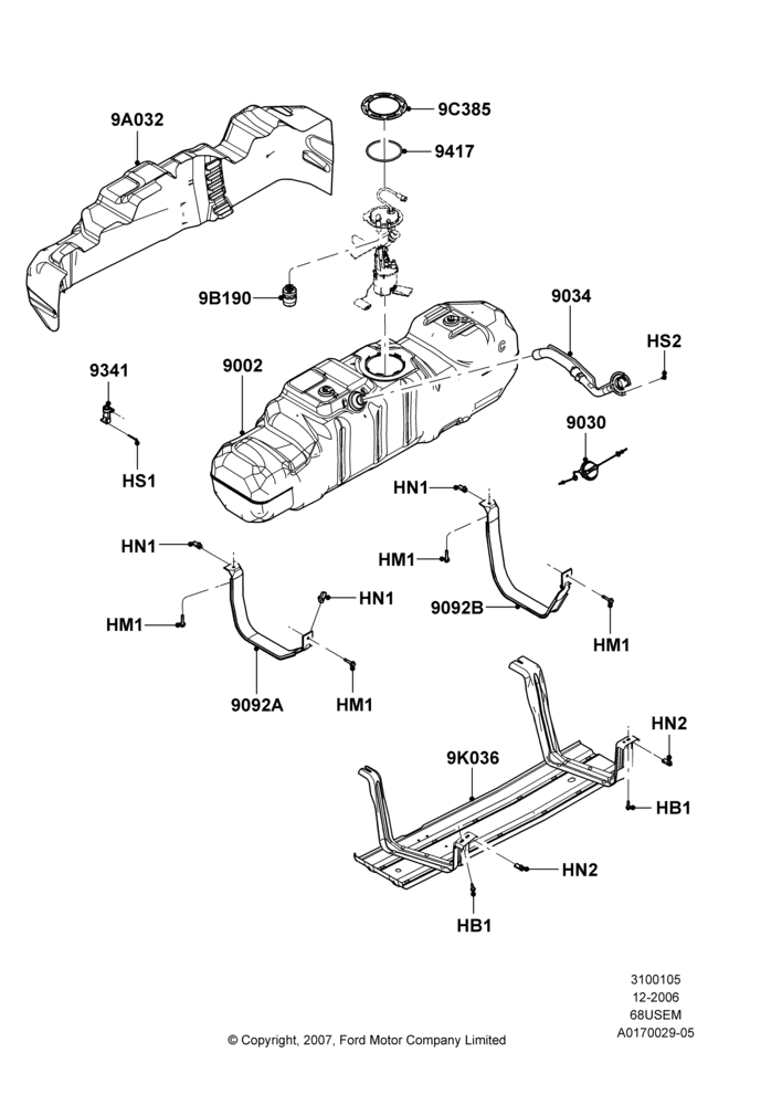 05J - Fuel Tank, 6.8L Gas EFI V10, Wide Frame (Pickup), With 8' Styleside Box-Steel; 18/DEC/2006-12/FEB/2010