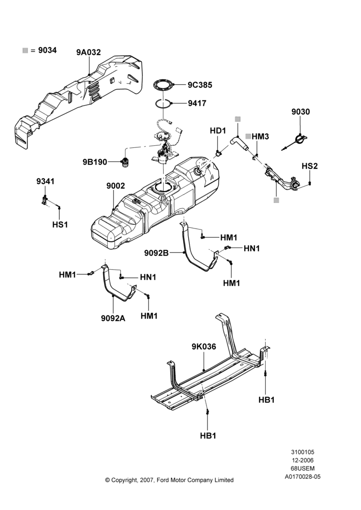 05H - Fuel Tank, 6.8L Gas EFI V10, Wide Frame (Pickup), With 6 3/4' Styleside Steel Box; 18/DEC/2006-12/FEB/2010