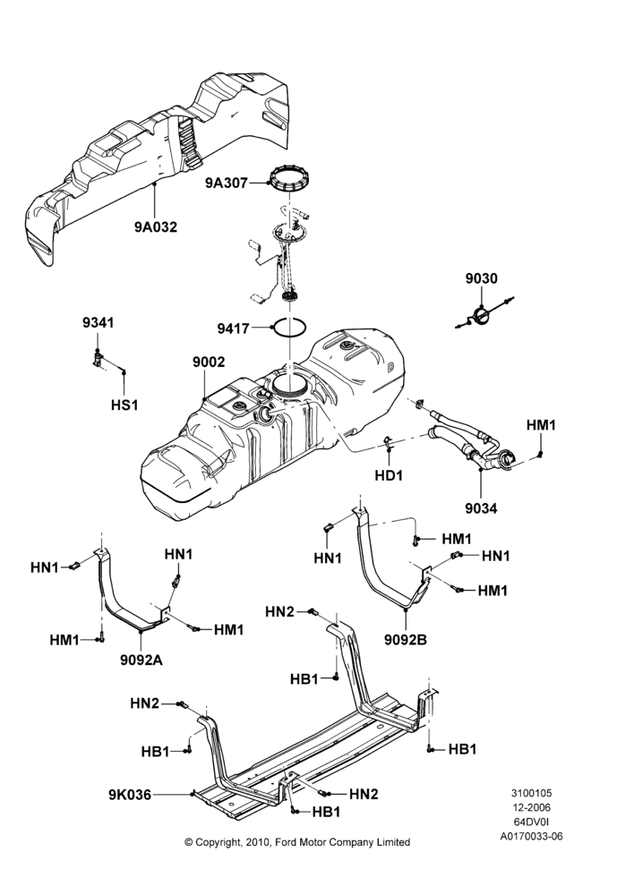 05B - Fuel Tank, 6.4L Diesel V8 Twin Turbo, Wide Frame (Pickup), With 8' Styleside Box-Steel; 18/DEC/2006-12/FEB/2010