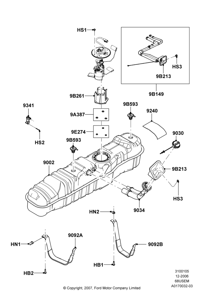 05M - Fuel Tank, 6.8L Gas EFI V10, Narrow Frame (Chassis Cab), With Mid-Ship Fuel Tank; 18/DEC/2006-12/FEB/2010