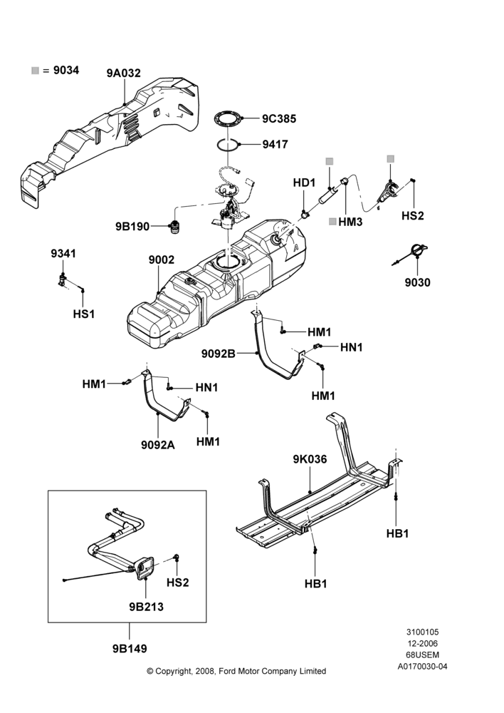 05K - Fuel Tank, 6.8L Gas EFI V10, Wide Frame (Pickup), Less Second Unit Body; 18/DEC/2006-12/FEB/2010