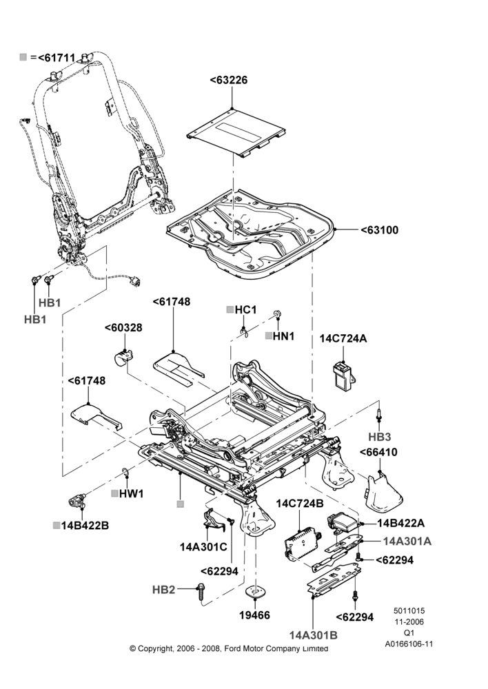 15F - Front Seat Base, With Pass 8 Way Power Seat Adjuster, With Pass 10 Way Power Seat Adjust; 06/NOV/2006-24/DEC/2014