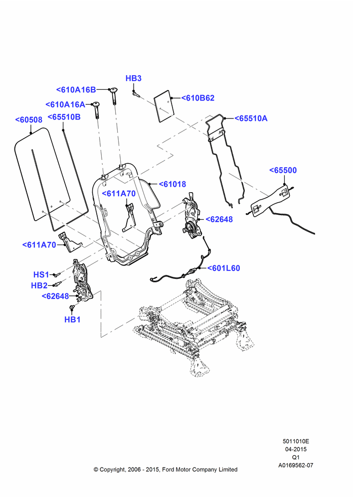 10E - Front Seat Back, With Pass 6 Way Power Seat Adjuster; 06/NOV/2006-24/DEC/2014