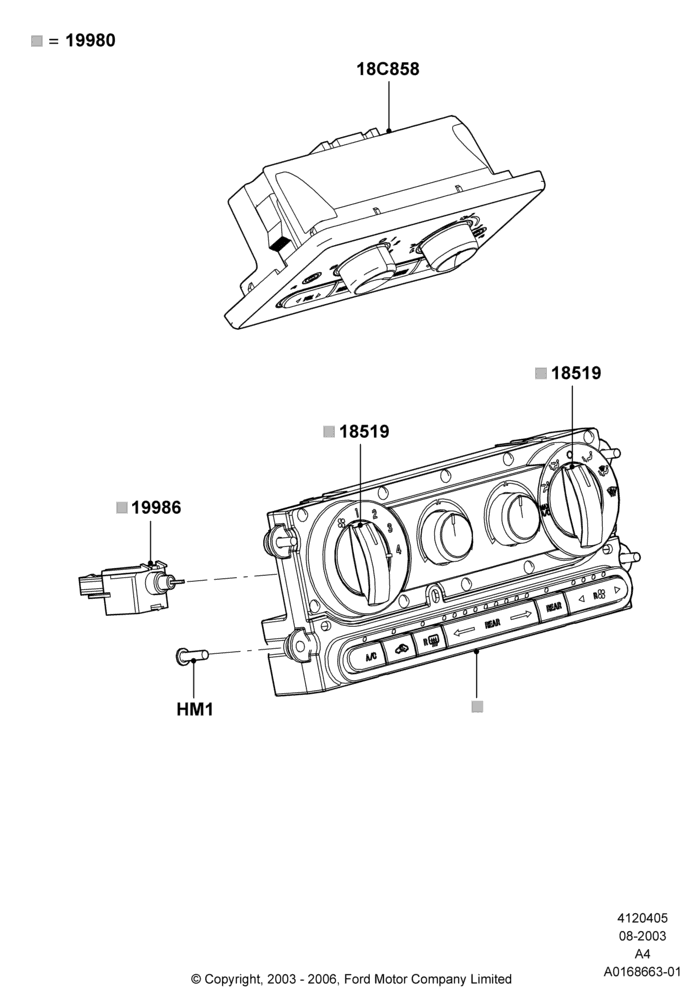 05C - Heater & Air Conditioning Controls, Dual Zone Manual Air Cond, With Rear Seat Radio Controls; 25/AUG/2003-02/JAN/2007
