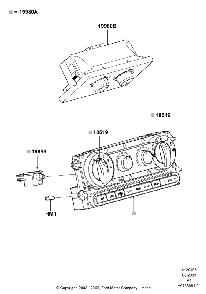 05B - Heater & Air Conditioning Controls, Dual Zone Manual Air Cond, Less Rear Seat Radio Controls; 25/AUG/2003-02/JAN/2007