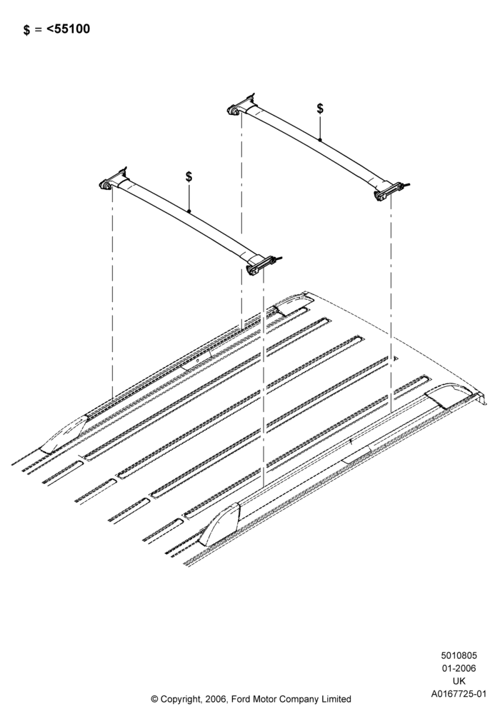 05XA - Roof Rack Systems, Accessory, Elliptical Cross Bars; 30/JAN/2006-25/JUN/2007