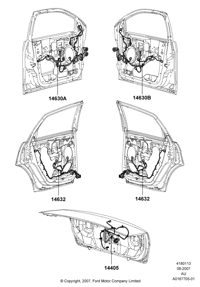 13N - Wiring - Body Closures, 4 Door Sedan; 27/AUG/2007-20/JUL/2009