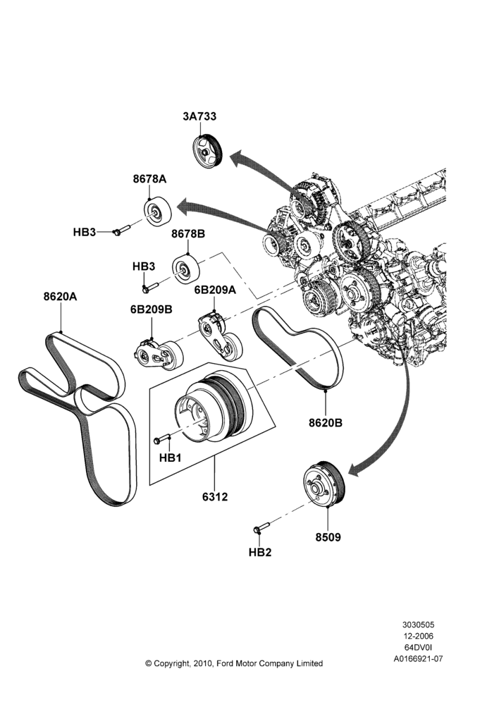Pulleys and Drive Belts, 6.4L Diesel V8 Twin Turbo, Dual Heavy Duty Alternators