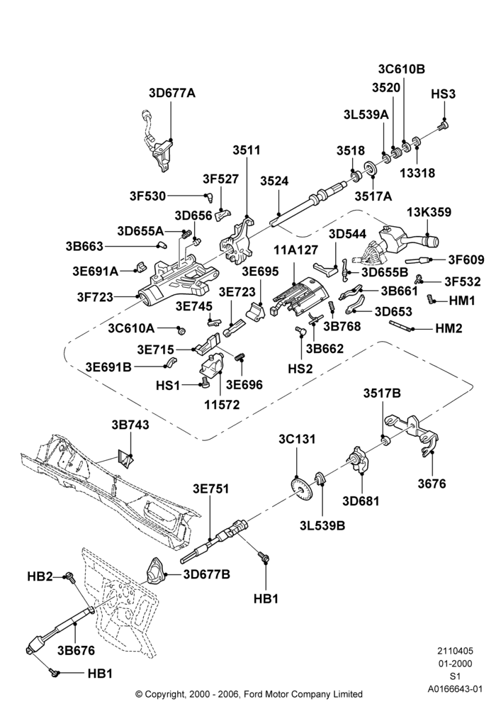 05B - Steering Column, With Tilt Steering Wheel; 31/JAN/2000-09/MAY/2003