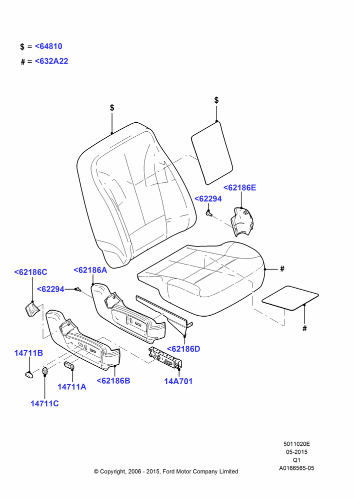 20E - Front Seat Pads/Valances & Heating, Less Temp Control Driver Seat, With Driver 10 Way Pwr Seat Adjust, With Driver 8 Way Pwr.Seat Adjuster, With Drivers Heated Seat; 06/NOV/2006-24/DEC/2014