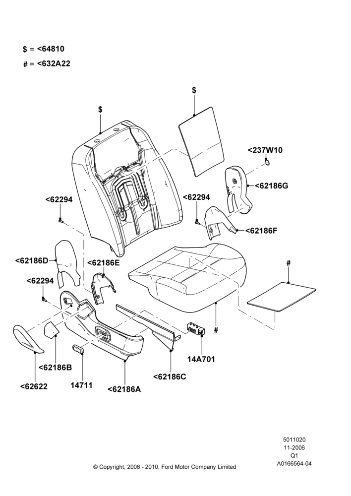 20D - Front Seat Pads/Valances & Heating, With Pass 6 Way Power Seat Adjuster; 06/NOV/2006-24/DEC/2014