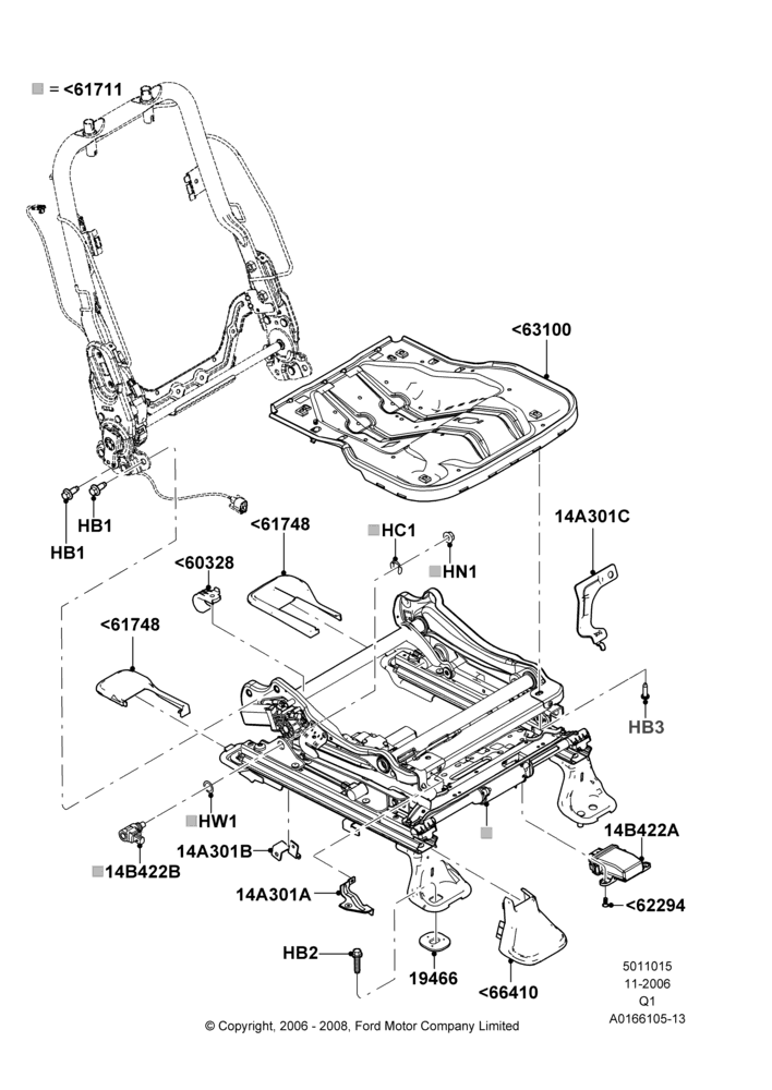 15E - Front Seat Base, With Pass 6 Way Power Seat Adjuster; 06/NOV/2006-24/DEC/2014
