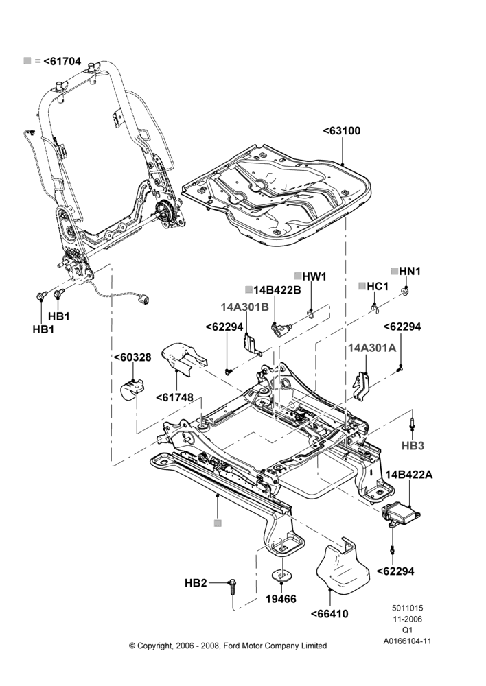 15D - Front Seat Base, Less Power Passenger Adjuster; 06/NOV/2006-24/DEC/2014