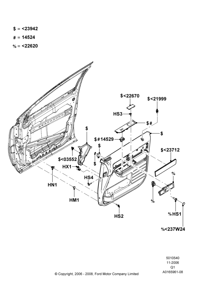 40B - Front Door Trim Panels, Lincoln/Mercury Series; 06/NOV/2006-18/SEP/2008