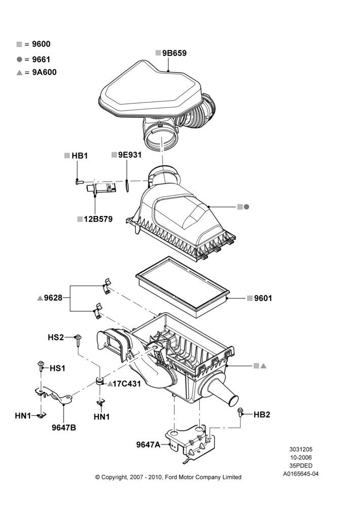 05A - Air Cleaner, 3.5L 4V DOHC VCT SMPI V6 Gas; 06/NOV/2006-12/JUL/2010