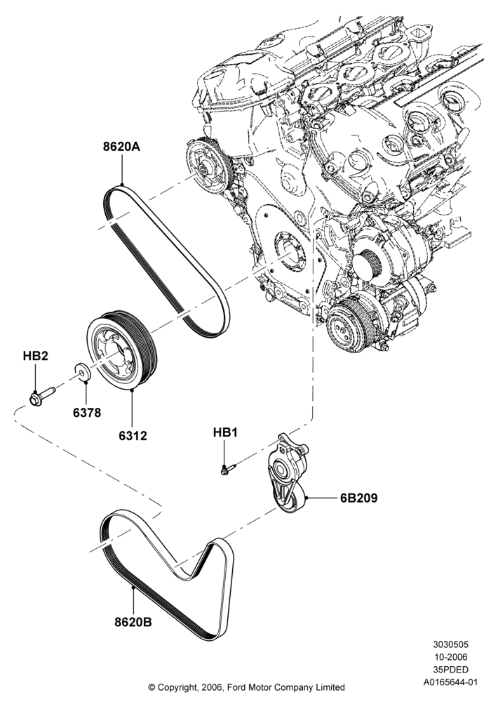 05A - Pulleys and Drive Belts, 3.5L 4V DOHC VCT SMPI V6 Gas; 06/NOV/2006-12/JUL/2010