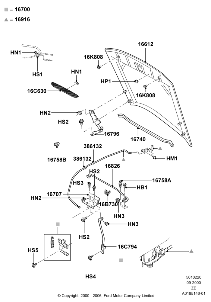 20B - Hood and Related Parts, Base, With V6 Appearance Group; 18/SEP/2000-05/AUG/2002
