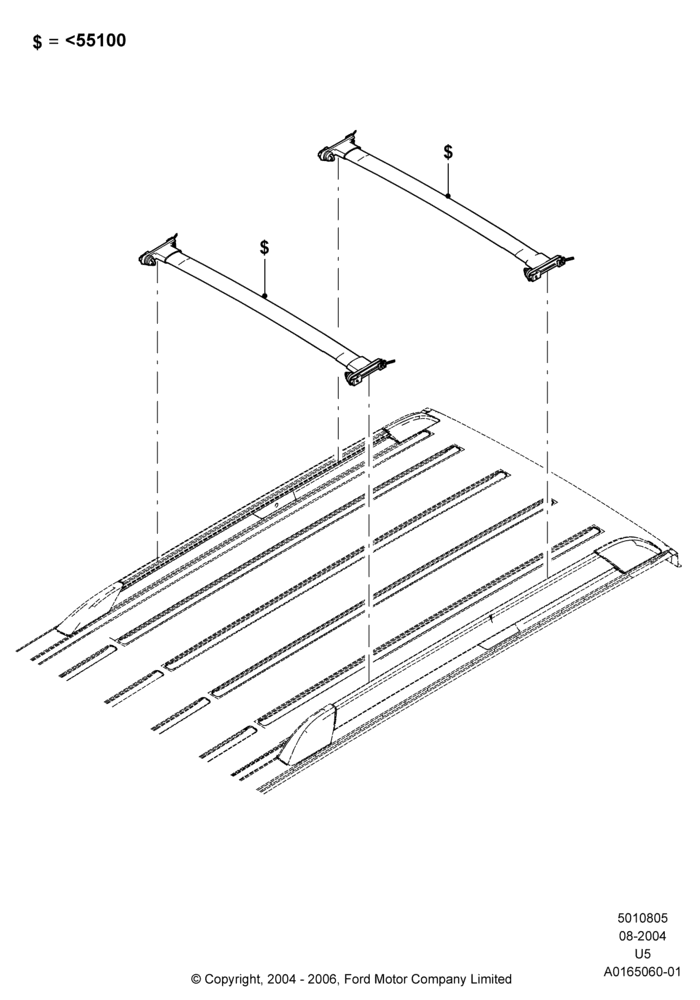 05XA - Roof Rack Systems, Accessory, Elliptical Cross Bars; 02/AUG/2004-25/JUN/2007